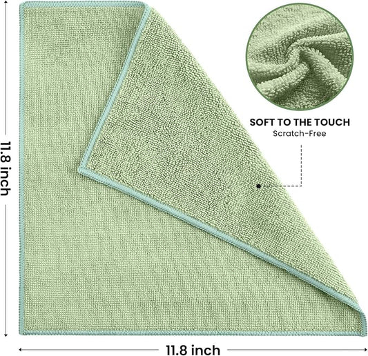SIFANGKE Microfiber Cleaning Cloth, 12 Pack Green Cleaning Rags for Housekeeping, Reusable Microfiber Towels for Car, Kitchen, Bathroom and Household Cleaning Supplies, 11.8"X11.8"