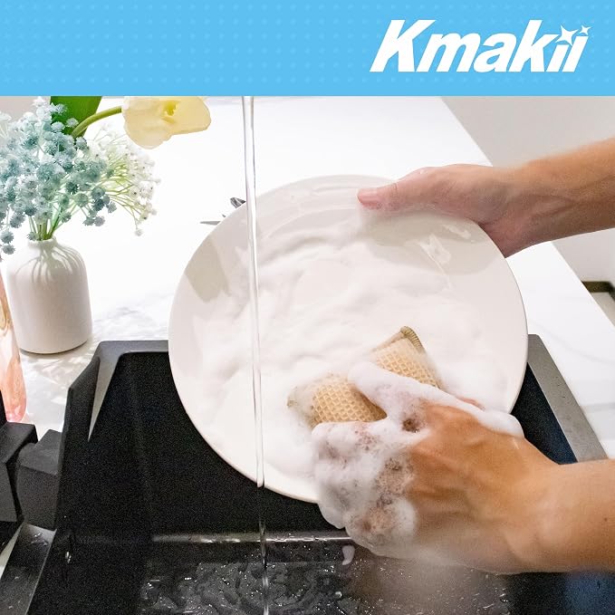 KMAKII Bamboo Kitchen Sponges Dish Sponges Natural Cleaning Sponges Beige 6 Pack