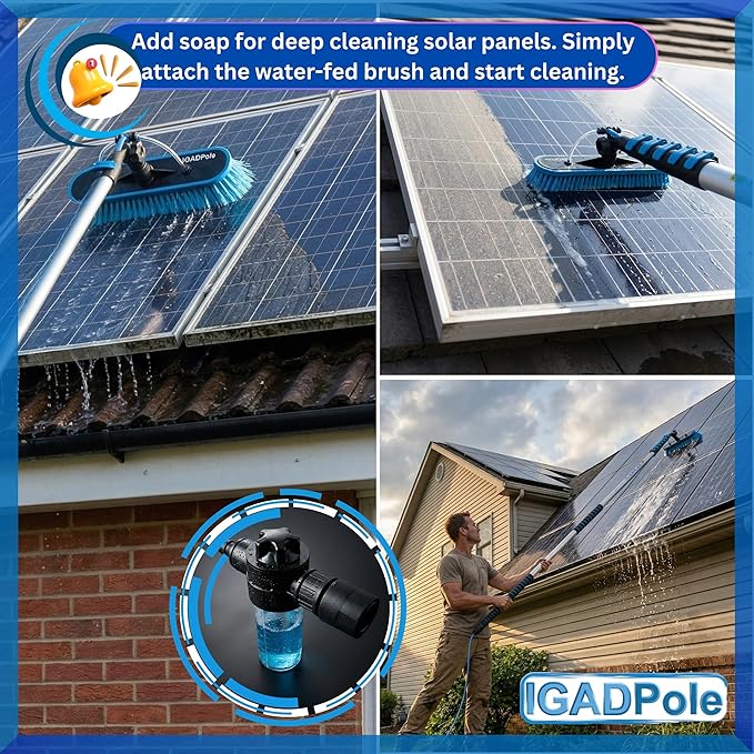 IGADPole 17 FT Water-Fed Washing Kit with Soap-Dispenser, Brush, 10″ Squeegee & Cobweb Duster for Windows, Gutters, Solar Panels & Exterior Walls