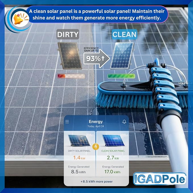 IGADPole 17 FT Water-Fed Washing Kit with Soap-Dispenser, Brush, 10″ Squeegee & Cobweb Duster for Windows, Gutters, Solar Panels & Exterior Walls