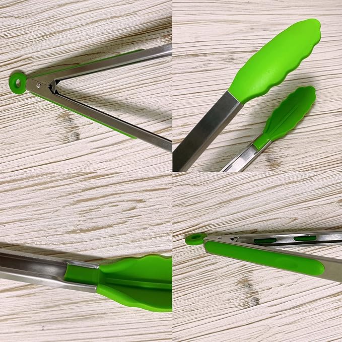 18 inch Extra Long Grill Tongs (1 orange + 1 emerald green), with Silicone Tip Head, Stainless Steel Barbecue Tongs with Long Handle, Large Sized Food Tong, Extended Serving Tong