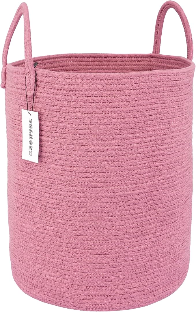XUANGUO Cotton Rope Laundry Basket Hamper for Clothes, grape purple | Woven Storage Basket for Living Room Bedroom Boho Tall Rope Baskets for Blanket Toys Pillow Towels Baby Nursery Hamper Bin