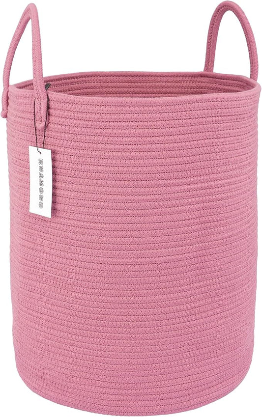 XUANGUO Cotton Rope Laundry Basket Hamper for Clothes, grape purple | Woven Storage Basket for Living Room Bedroom Boho Tall Rope Baskets for Blanket Toys Pillow Towels Baby Nursery Hamper Bin