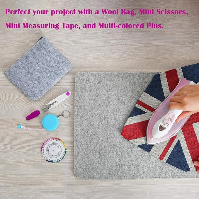 Rdutuok 17"x13.5" Wool Pressing Mat 100% New Zealand Felted Wool Ironing Mat Pad for Quilter, Sewing, Quilting Supplies and Notions