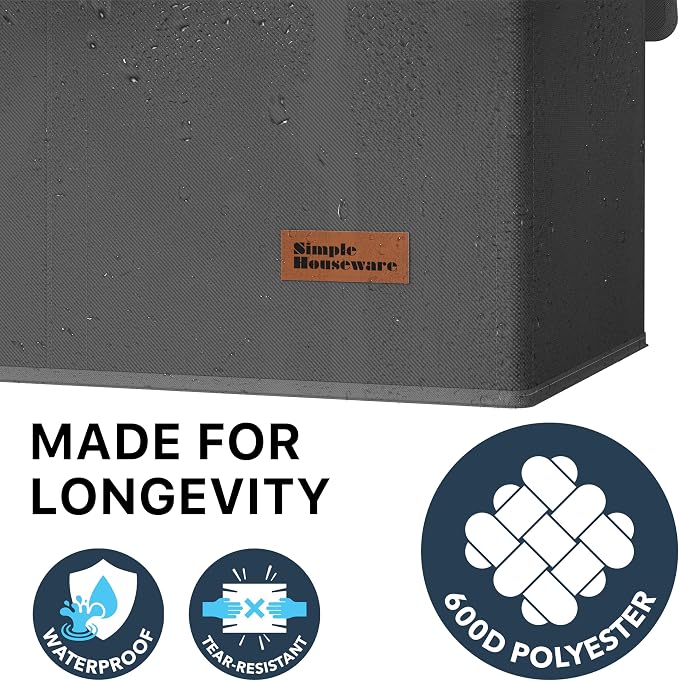 Simple Houseware Double Laundry Hamper with Lid & Removable Bags, Dark Gray | Heavy Duty 600D Polyester, Water-Resistant Surface