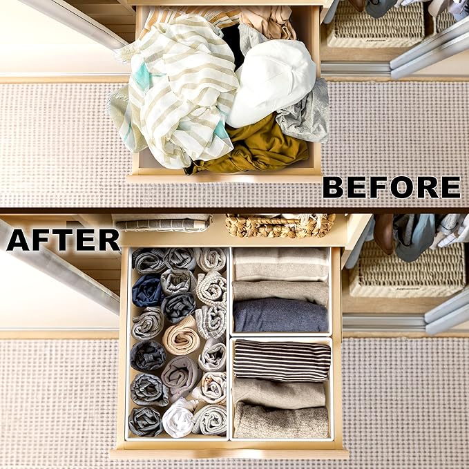 Simple Houseware Foldable Drawer Organizer Stocking Bin, Set of 12, Beige | Fabric Storage Bins for Clothes, Underwear, Bra, Panty, Socks, Onesies – Closet & Dresser Dividers for Home