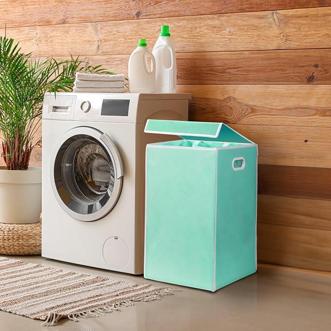 Simple Houseware Foldable Laundry Hamper Basket with Lid, Turquoise