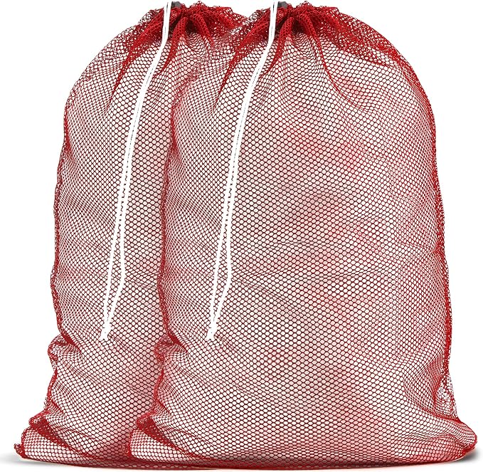 Handy Laundry Mesh XL Laundry Bags 2-Pack, 24 x 36 Inch Heavy Duty, Durable Drawstring Closure, Machine Washable, Large Laundry Bag for Delicates, College Dorms, Travel, Laundromats, Apartments, Red | 2-Pack, XL 24x36 Mesh Laundry Bag, Secure Drawstrin...