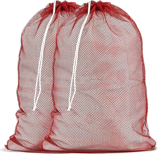 Handy Laundry Mesh XL Laundry Bags 2-Pack, 24 x 36 Inch Heavy Duty, Durable Drawstring Closure, Machine Washable, Large Laundry Bag for Delicates, College Dorms, Travel, Laundromats, Apartments, Red | 2-Pack, XL 24x36 Mesh Laundry Bag, Secure Drawstrin...