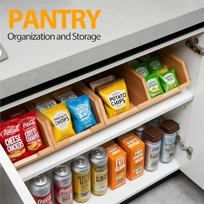 3 Pack Stackable Bamboo Pantry Storage Bins,Potato Onion Storage Bins | Fruit Food Storage Organizer ﻿ - Pantry Organizers for Kitchen Countertop, Food Storage Containers for Fruits Vegetables