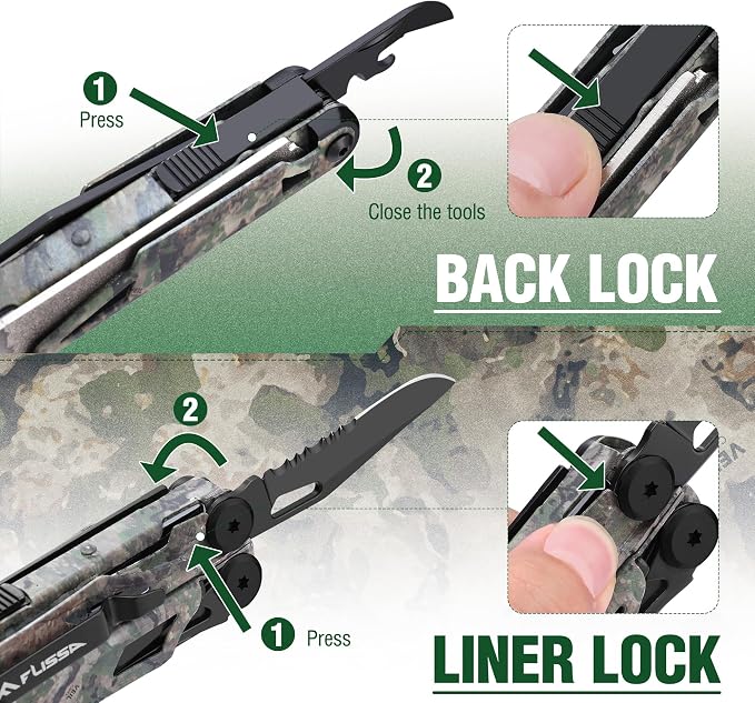 FLISSA 18-in-1 Camo EDC Multitool Pliers Fire Starter with Sheath | Equipped with Fire Starter, Window Breaker, Whistle, Stainless Steel, Perfect for Survival, Simple Repair, Camping