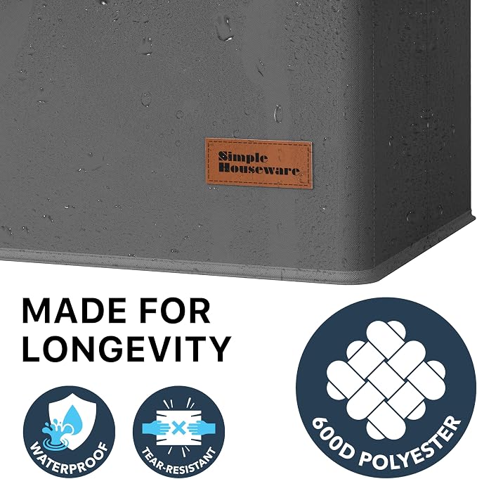 Simple Houseware Foldable Laundry Hamper Basket with Lid and Bag, Dark Gray | Heavy Duty 600D Polyester, Water-Resistant Surface