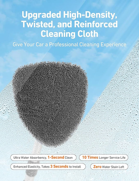 AstroAI Windshield Cleaner Tool, Car Interior Detailing Cleaning Kit with Extendable Handle and 4 Upgraded High-Density Reusable Microfiber Pads, Auto Glass Wiper Brush Kit for Cars, Gray, 15.9in-21in