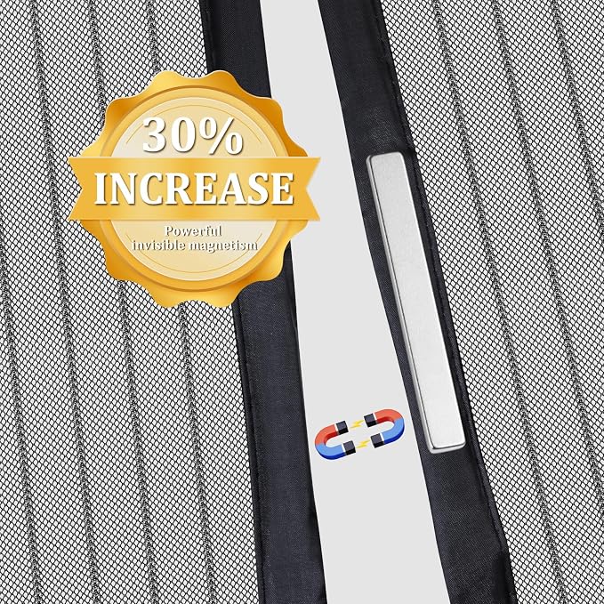 Magnetic Screen Door - Self Sealing, Heavy Duty, Hands Free Mesh Partition Keeps Bugs Out Let Breeze in- Pet and Kid Friendly - Keep Open Feature (Black, Fit Door Size 38 x 80 Inch)