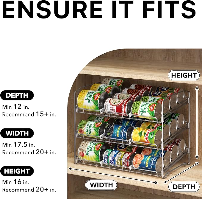 Simple Houseware Stackable Can Rack, Silver, Adjustable Plastic Dividers, Holds 36 Cans
