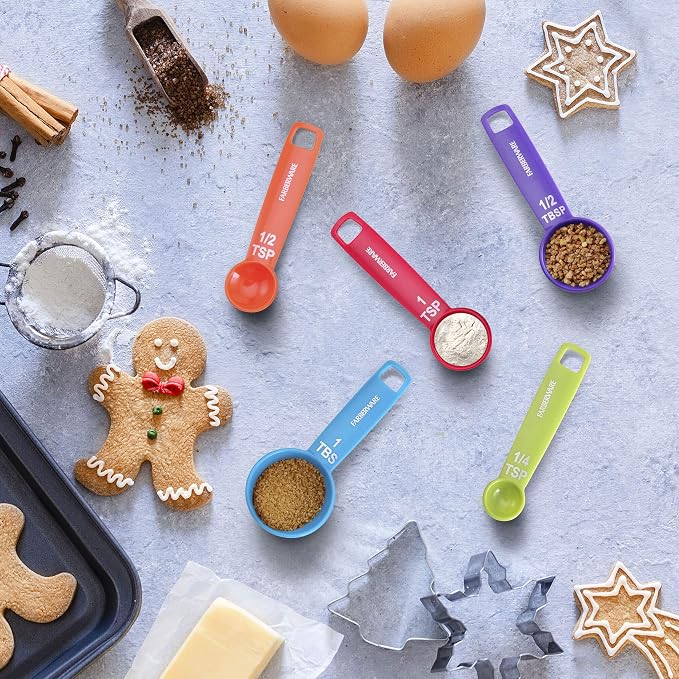 Farberware Set of 5 Measuring Spoons, Perfect for Measuring Both Wet and Dry Indgredients, Includes Detachable Ring for Optimal Storage and Organization, Dishwasher Safe, Assorted