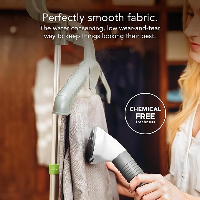 Steamfast SF-520 Full Size Fabric Steamer with Insulated Hose, Clothes Hanger, and Fabric Brush, Quick Heat-Up Time, 70-Ounce Water Tank, Chemical-Free Steam, Integrated Cord Wrap, White