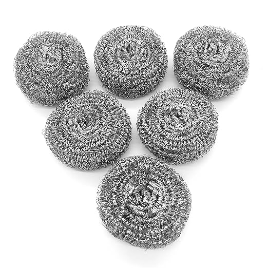 KTOJOY 6 Pack Stainless Steel Wool Scrubber, Scouring Pads | Stainless steel scrubbers for kitchen, bathroom, pots, pans, grill; heavy duty, reusable, removes stubborn stains