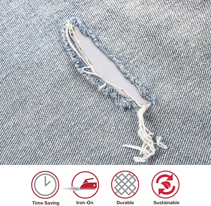 Iron-On Mending Fabric, 7-Inch x 16-Inch Patch for Mending Clothes, White (Three-Pack)