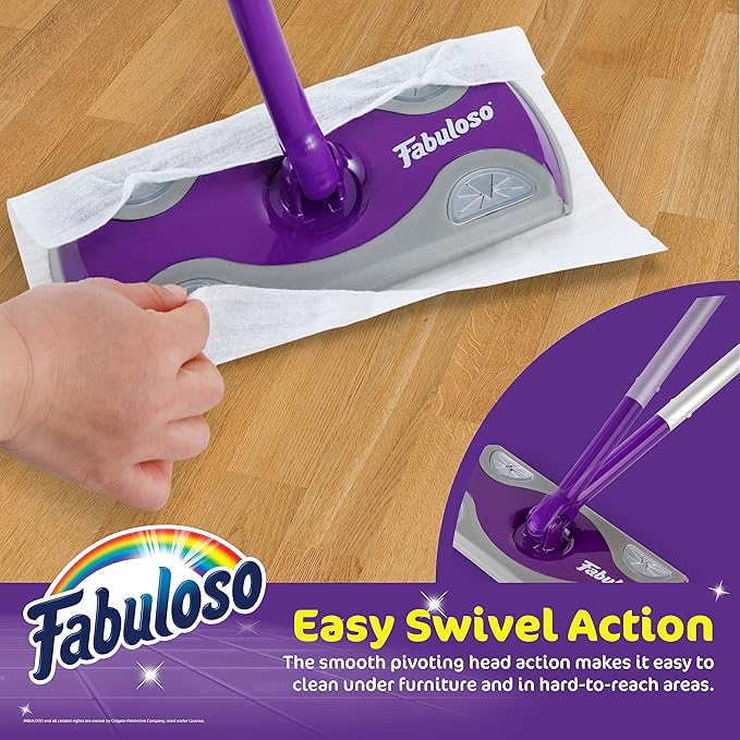 Fabuloso Dry and Wet Sweeper | 2-in-1 Sweeping and Mopping | Swivel Head | Lightweight Aluminum | Pack of 12 Dry Cloths