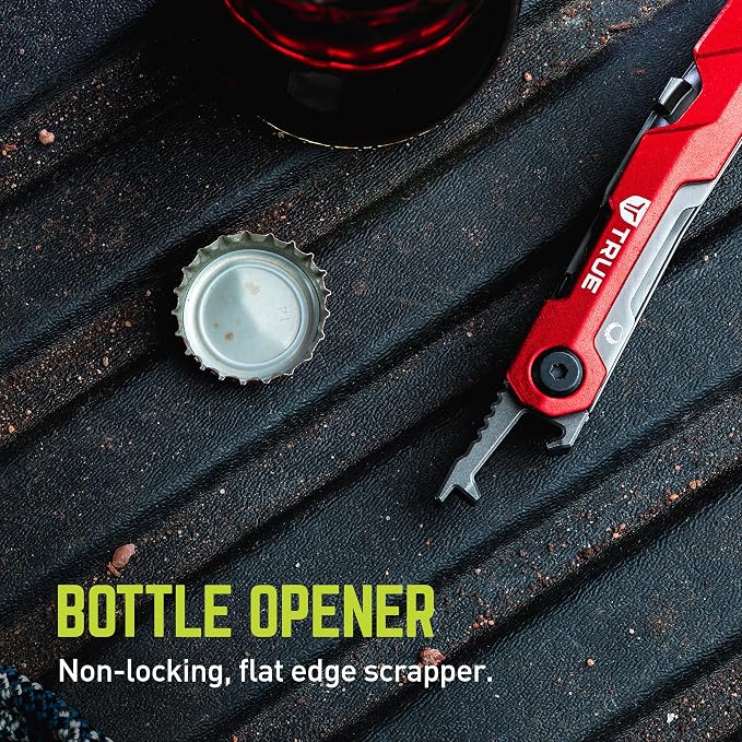 TRUE Titanium Block Multitool, 5-in-1 Compact Pocket EDC Multitool | 5-in-1 Everyday Carry Multitool with a Locking Driver, Folding Tanto Blade, Bottle Opener, Flat Edge Scraper & Pocket Clip