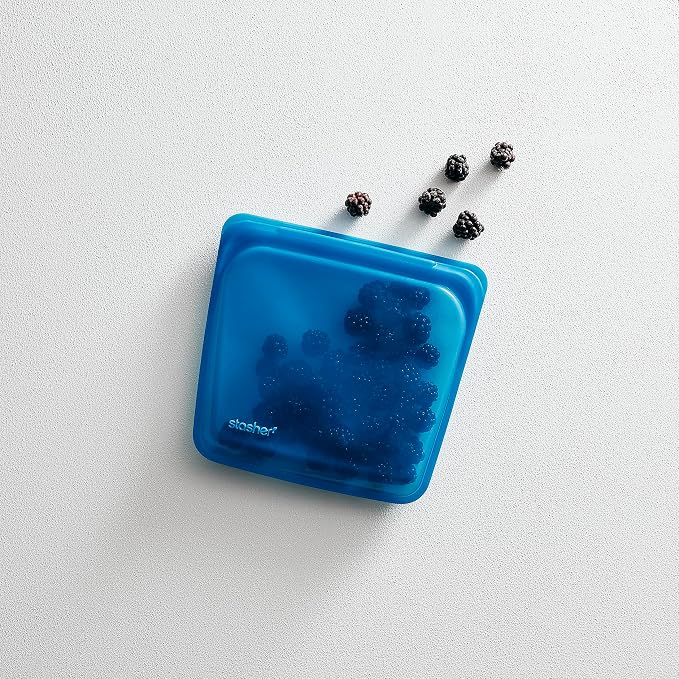 Stasher Silicone Reusable Storage Bag, Sandwich Bag, Reusable Freezer Bags, Microwave, Dishwasher, Oven Safe, Sous Vide, Lunch Container, Eco Friendly, Leak-free, Food Storage Bags, 28 oz, Blueberry