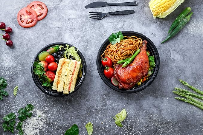 Glotoch 16 oz Meal Prep Containers with Lids (50 Pack) – Reusable & disposable plastic food storage containers, Leak-resistant bento boxes for salads, snacks and portion control