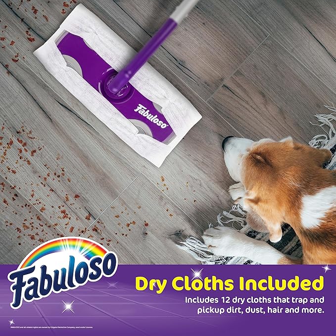 Fabuloso Dry and Wet Sweeper | 2-in-1 Sweeping and Mopping | Swivel Head | Lightweight Aluminum | Pack of 12 Dry Cloths