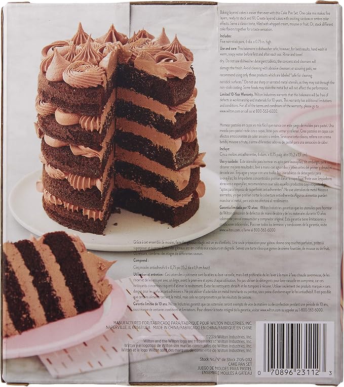 Wilton Everyday Non Stick Round Cake Pan Set for Tall Layered Cakes and Ombre Desserts, Made without PFAs, 6 Inch Diameter Each, Set of 5