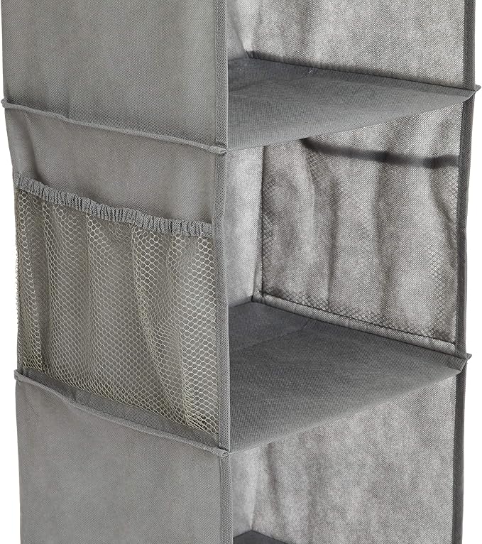 Amazon Basics 6-Tier Hanging Closet Shelf Organizer with Pockets, Clothes Storage for Sweaters and Clothing,8" Dx12 W x 9" L x 8.5" H, Grey (Pack of 10)