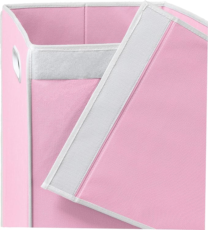 Simple Houseware Foldable Laundry Hamper Basket with Lid, Pink