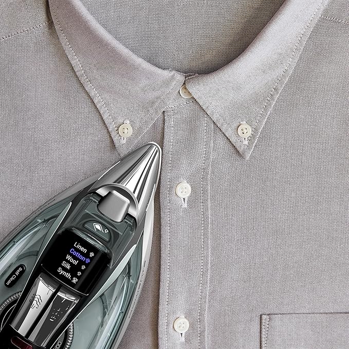 Rowenta Iron, Focus Excellence Stainless Steel Soleplate Steam Iron for Clothes, Retractable Cord, 400+ Microsteam Holes, Powerful steam, LED Display, 1750 W Ironing Clothes, Cordreel, Green DW5432