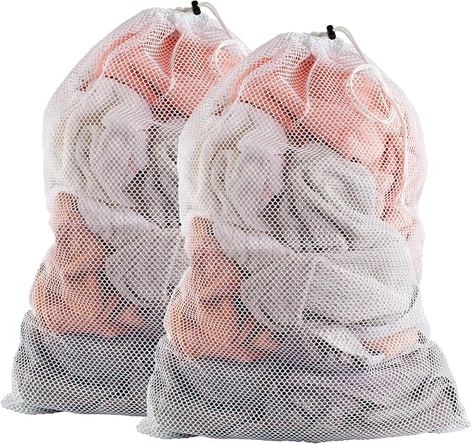 Handy Laundry Mesh XL Laundry Bag 24"x36" 2-Pack, Heavy Duty, White | 2-Pack, XL 24x36 Mesh Laundry Bag, Secure Drawstring, Heavy Duty, Machine Washable, for Delicates Dorm Travel Storage, White