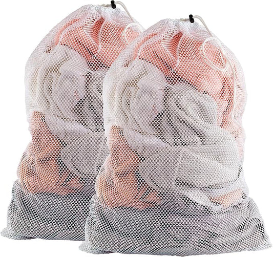 Handy Laundry Mesh XL Laundry Bag 24"x36" 2-Pack, Heavy Duty, White | 2-Pack, XL 24x36 Mesh Laundry Bag, Secure Drawstring, Heavy Duty, Machine Washable, for Delicates Dorm Travel Storage, White